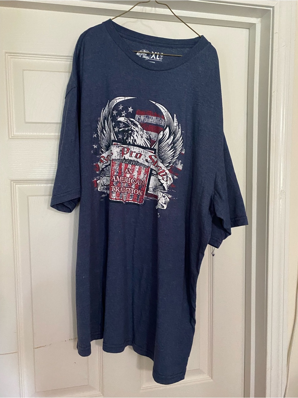 Bass Pro Shops Navy Tee with Red & White Eagle Graphic